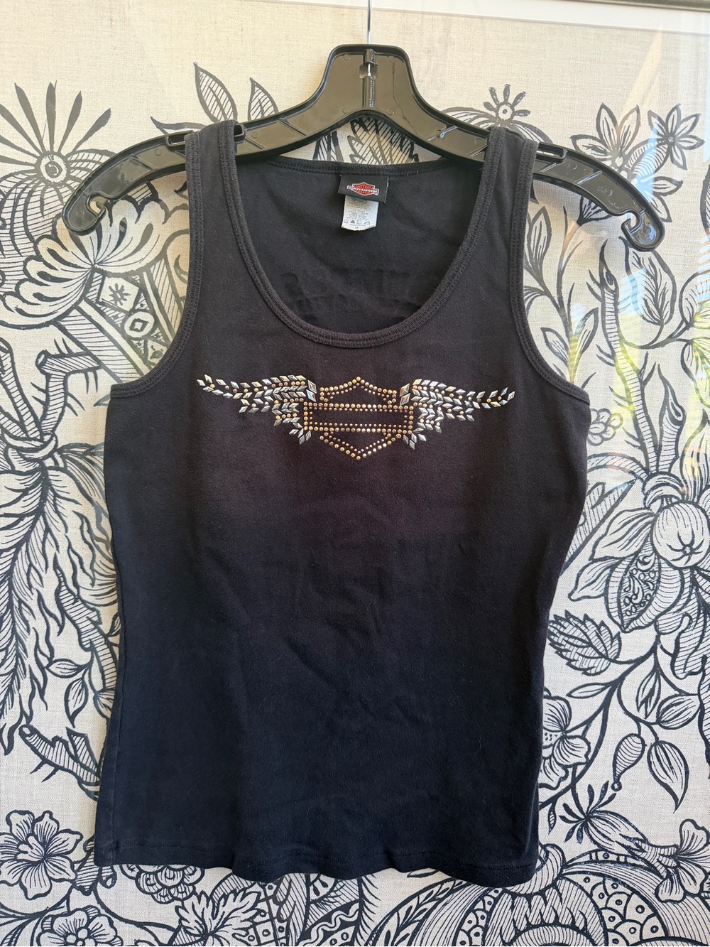 Harley-Davidson Black Tank with Gold Studded Wing Emblem